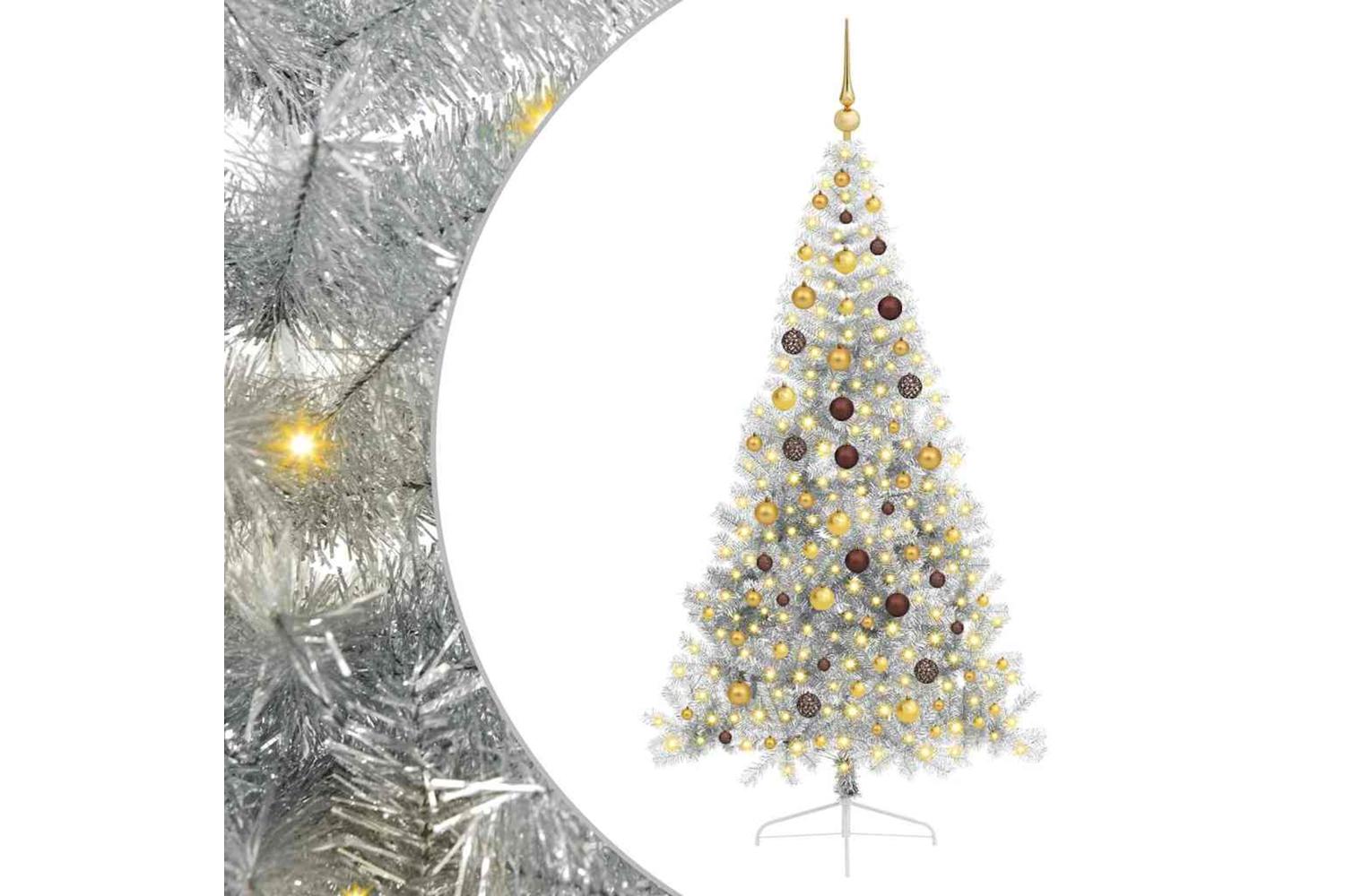 Vidaxl Artificial Pre-lit Christmas Tree Silver 210 Cm Pet-2