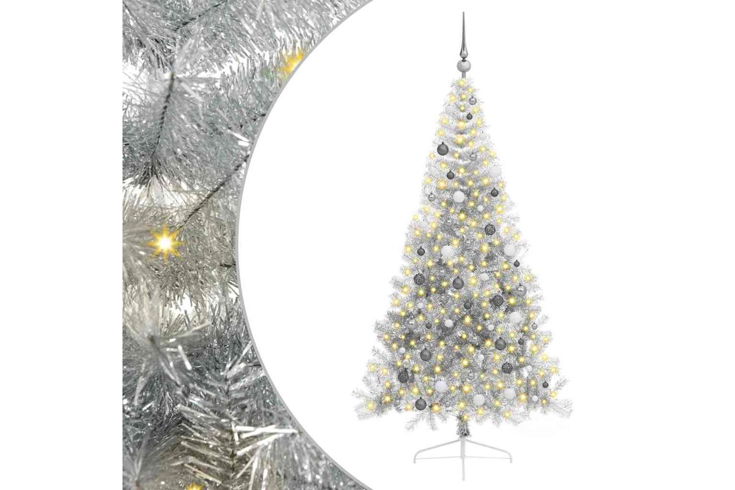Vidaxl Artificial Pre-lit Christmas Tree Silver 210 Cm Pet-2