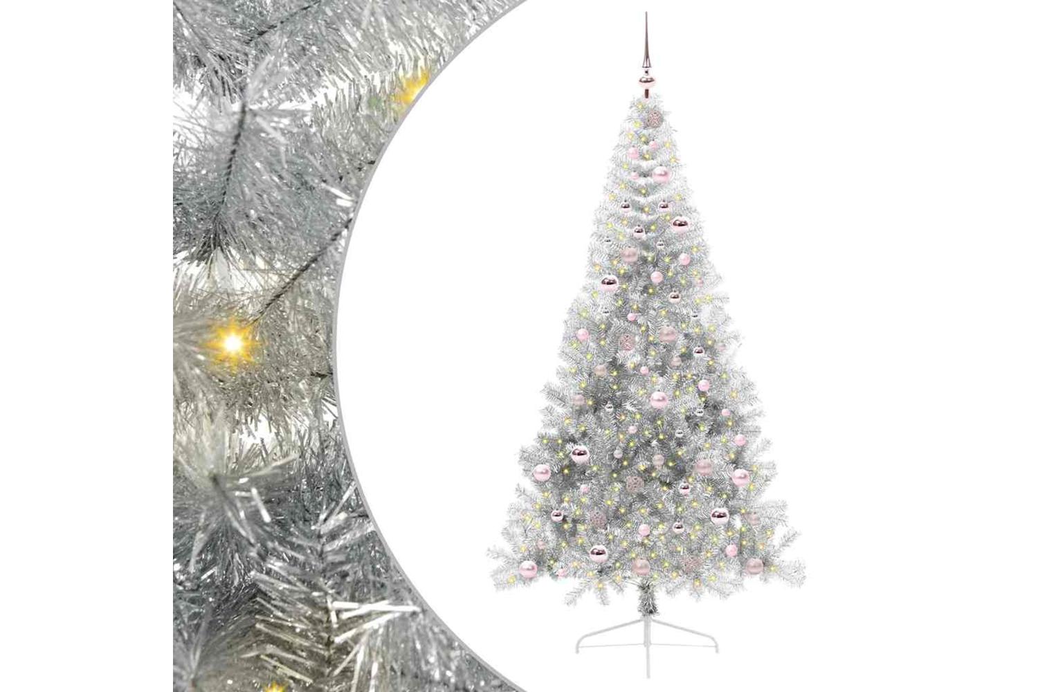 Vidaxl Artificial Pre-lit Christmas Tree Silver 210 Cm Pet-2