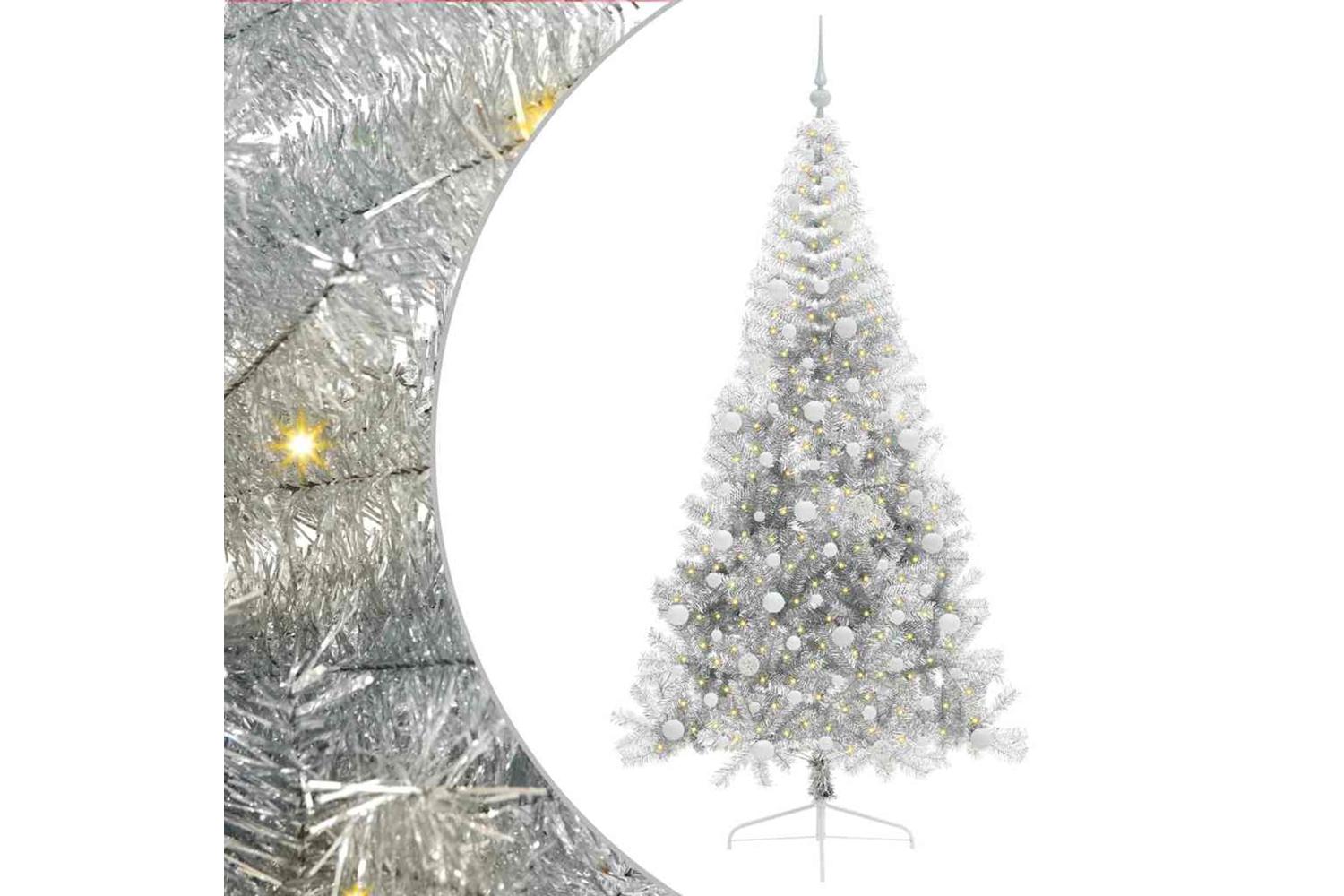 Vidaxl Artificial Pre-lit Christmas Tree Silver 210 Cm Pet-2
