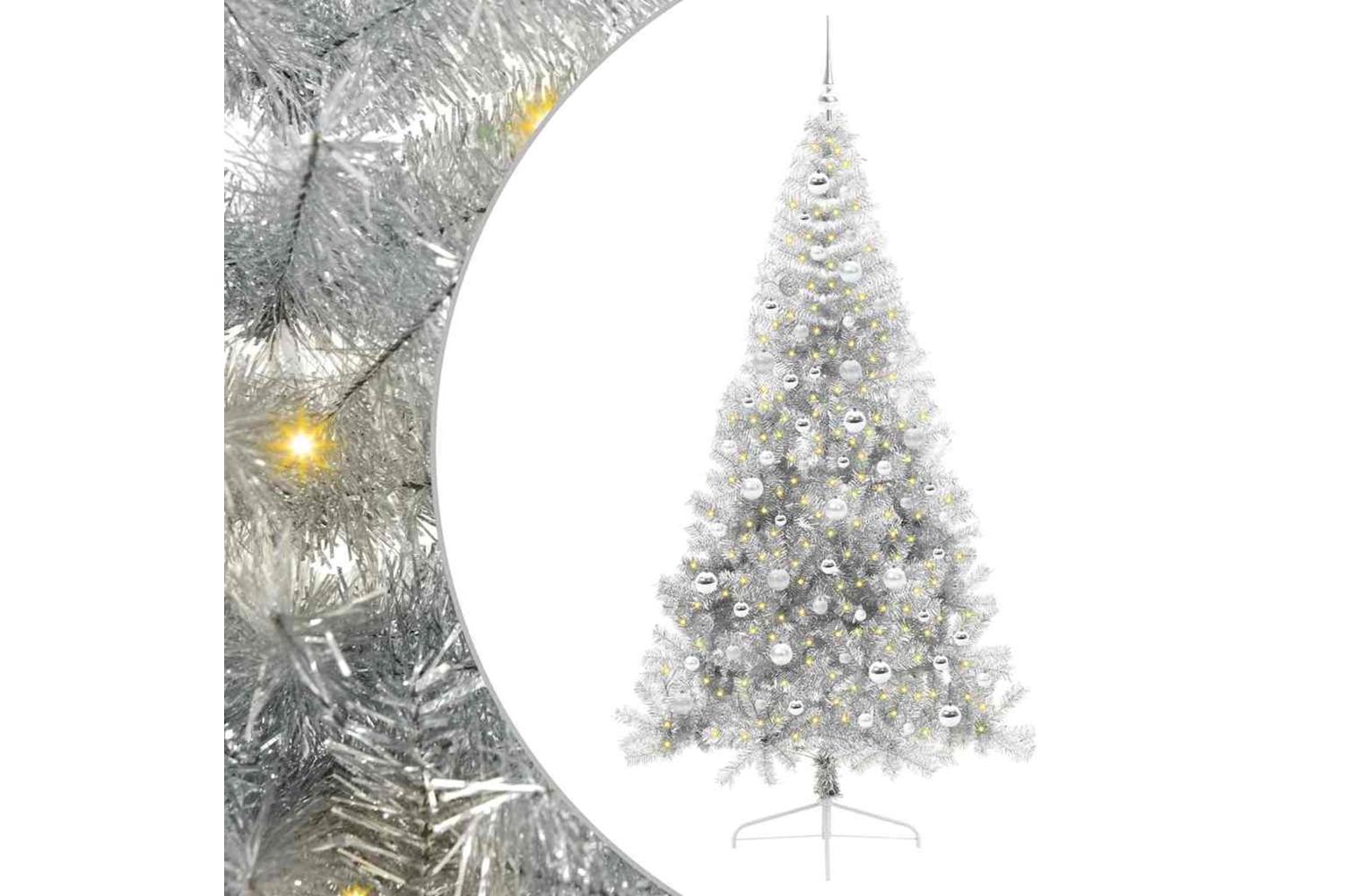 Vidaxl Artificial Pre-lit Christmas Tree Silver 210 Cm Pet-2