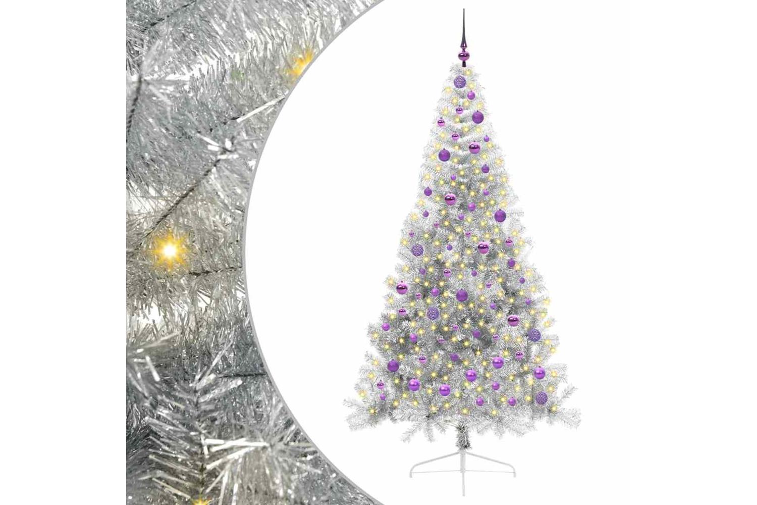 Vidaxl Artificial Pre-lit Christmas Tree Silver 210 Cm Pet-2