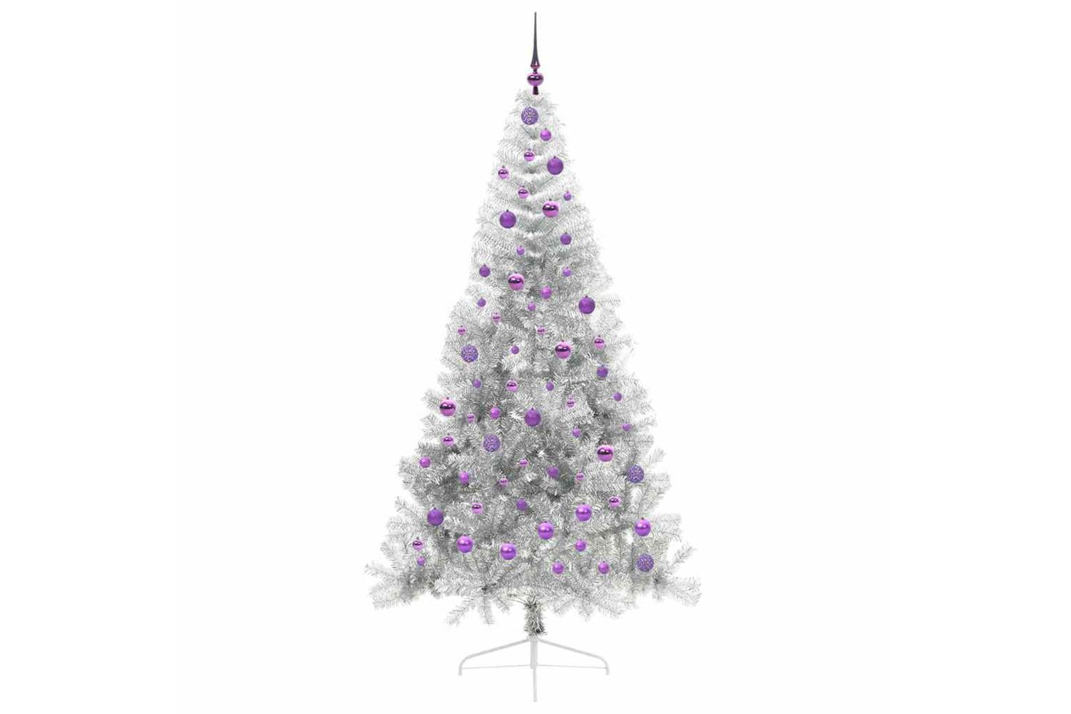 Vidaxl Artificial Pre-lit Christmas Tree Silver 210 Cm Pet-4