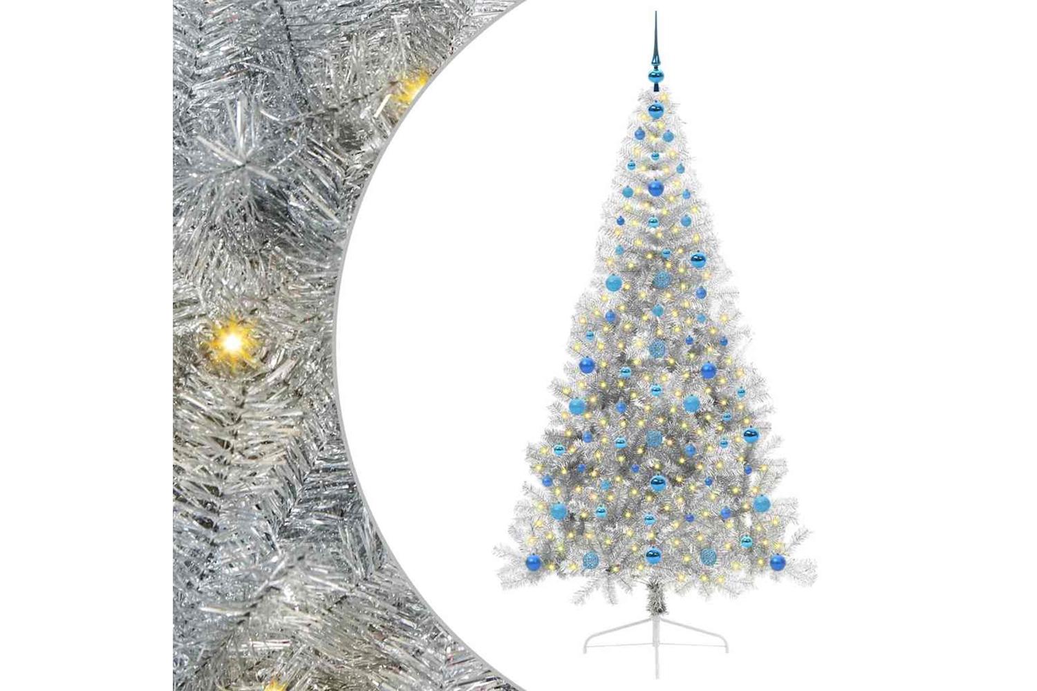 Vidaxl Artificial Pre-lit Christmas Tree Silver 210 Cm Pet-2
