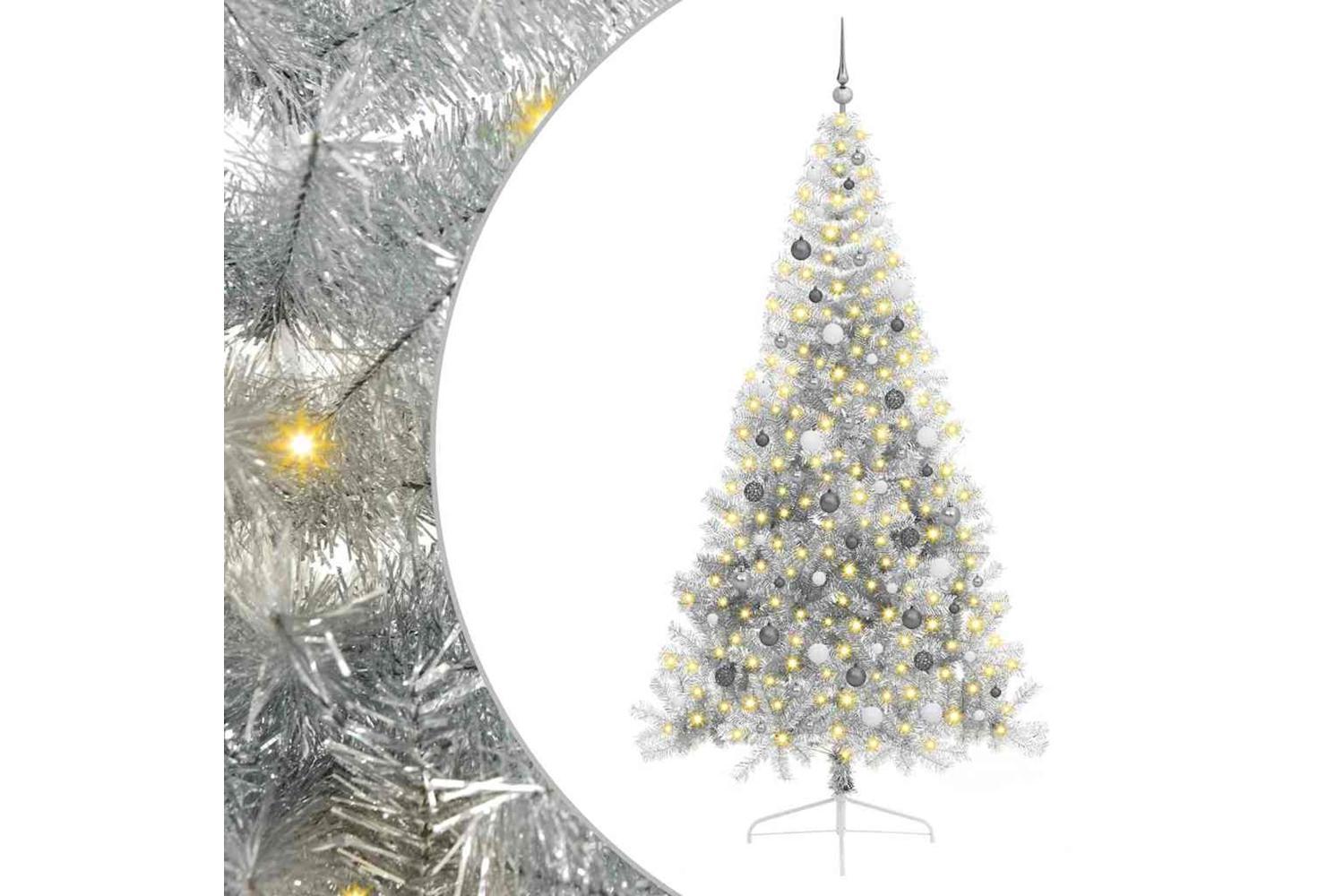 Vidaxl Artificial Pre-lit Christmas Tree Silver 240 Cm Pet-2