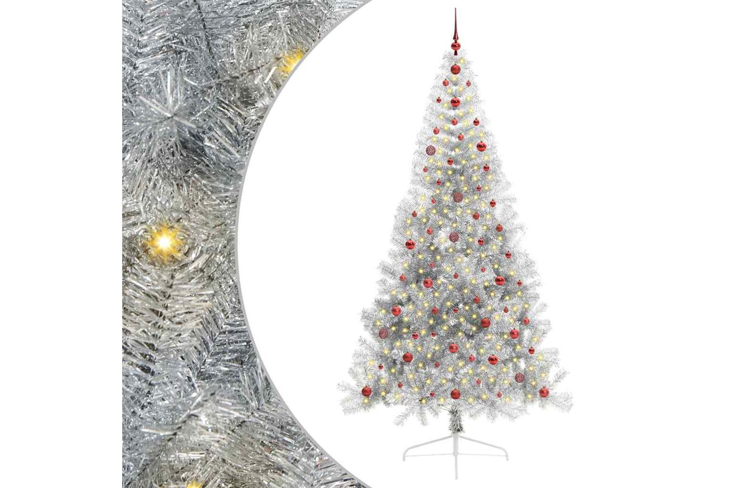 Vidaxl Artificial Pre-lit Christmas Tree Silver 240 Cm Pet-2