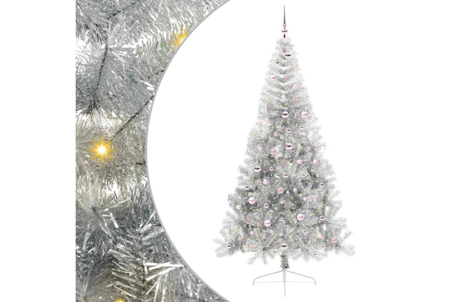 Vidaxl Artificial Pre-lit Christmas Tree Silver 240 Cm Pet-2