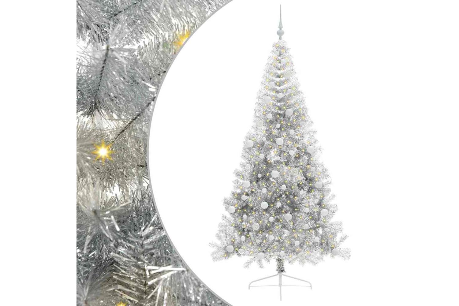 Vidaxl Artificial Pre-lit Christmas Tree Silver 240 Cm Pet-2