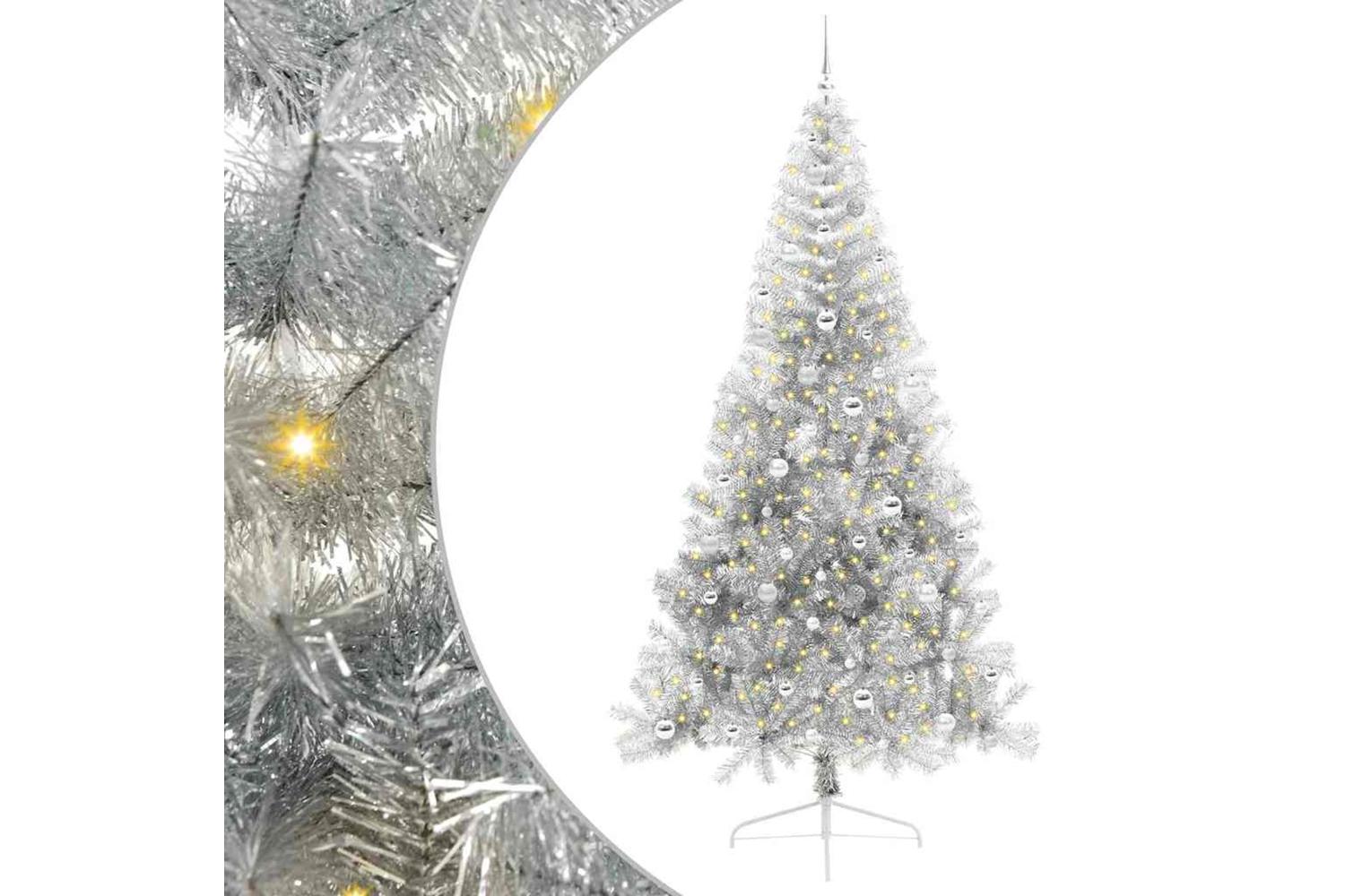 Vidaxl Artificial Pre-lit Christmas Tree Silver 240 Cm Pet-2