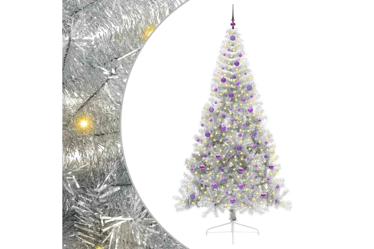 Vidaxl Artificial Pre-lit Christmas Tree Silver 240 Cm Pet-2