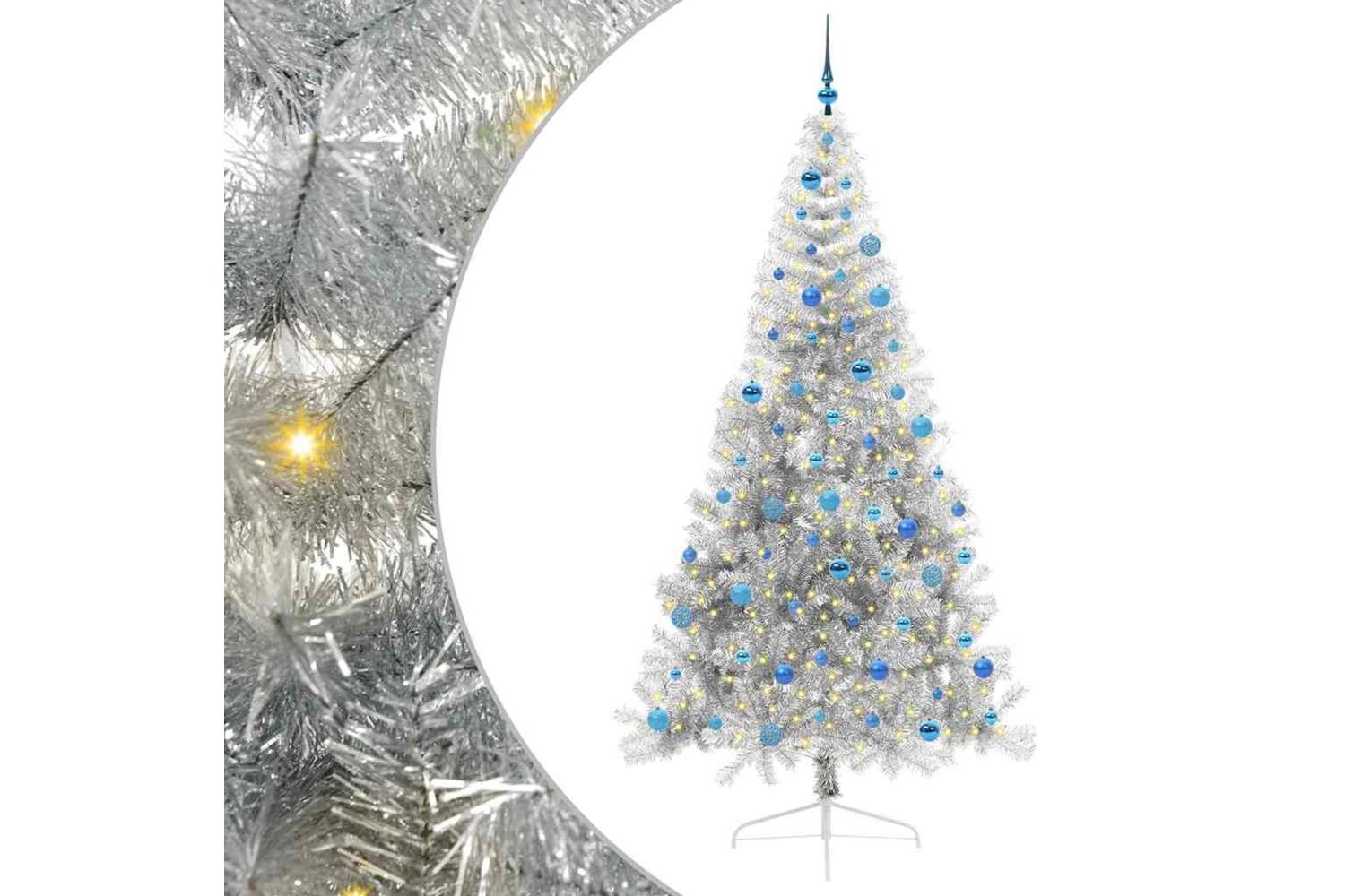 Vidaxl Artificial Pre-lit Christmas Tree Silver 240 Cm Pet-2