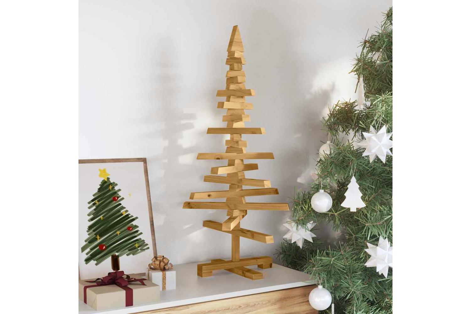 Vidaxl Wooden Christmas Tree With Stand Brown 90 Cm Solid Pine Wood-3