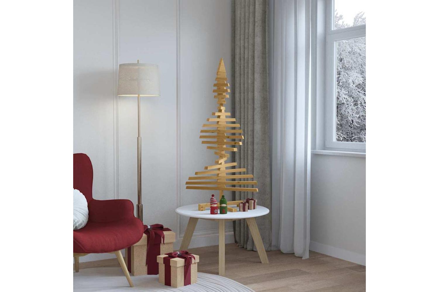 Vidaxl Wooden Christmas Tree With Stand Brown 120 Cm Solid Pine Wood-4