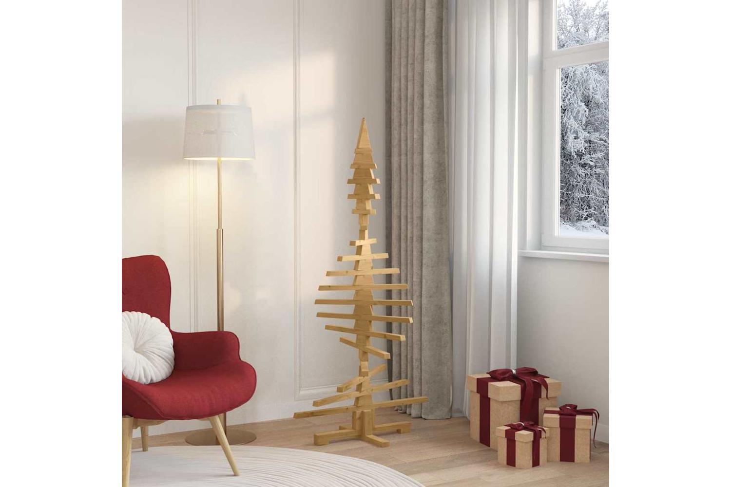Vidaxl Wooden Christmas Tree With Stand Brown 150 Cm Solid Pine Wood-4
