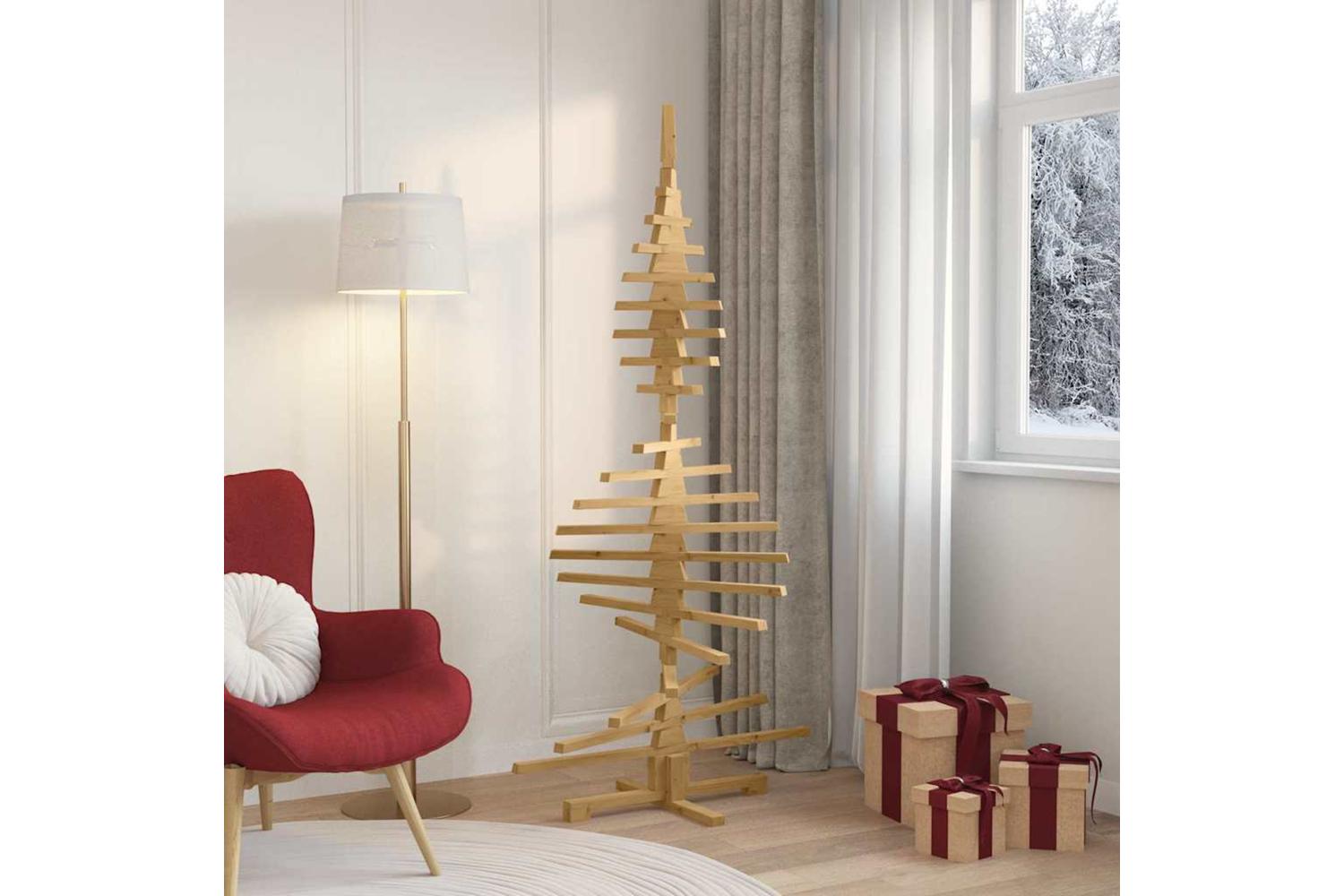 Vidaxl Wooden Christmas Tree With Stand Brown 180 Cm Solid Pine Wood-4