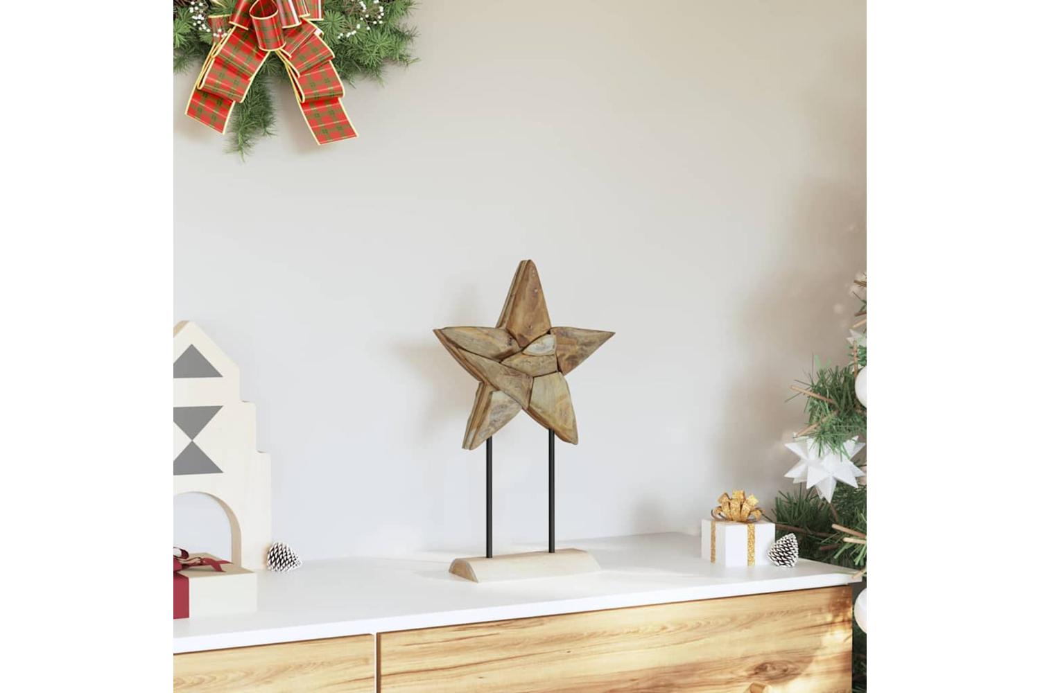 Vidaxl Christmas Star Brown 30 X 5 X 45 Cm Solid Teak Wood-3