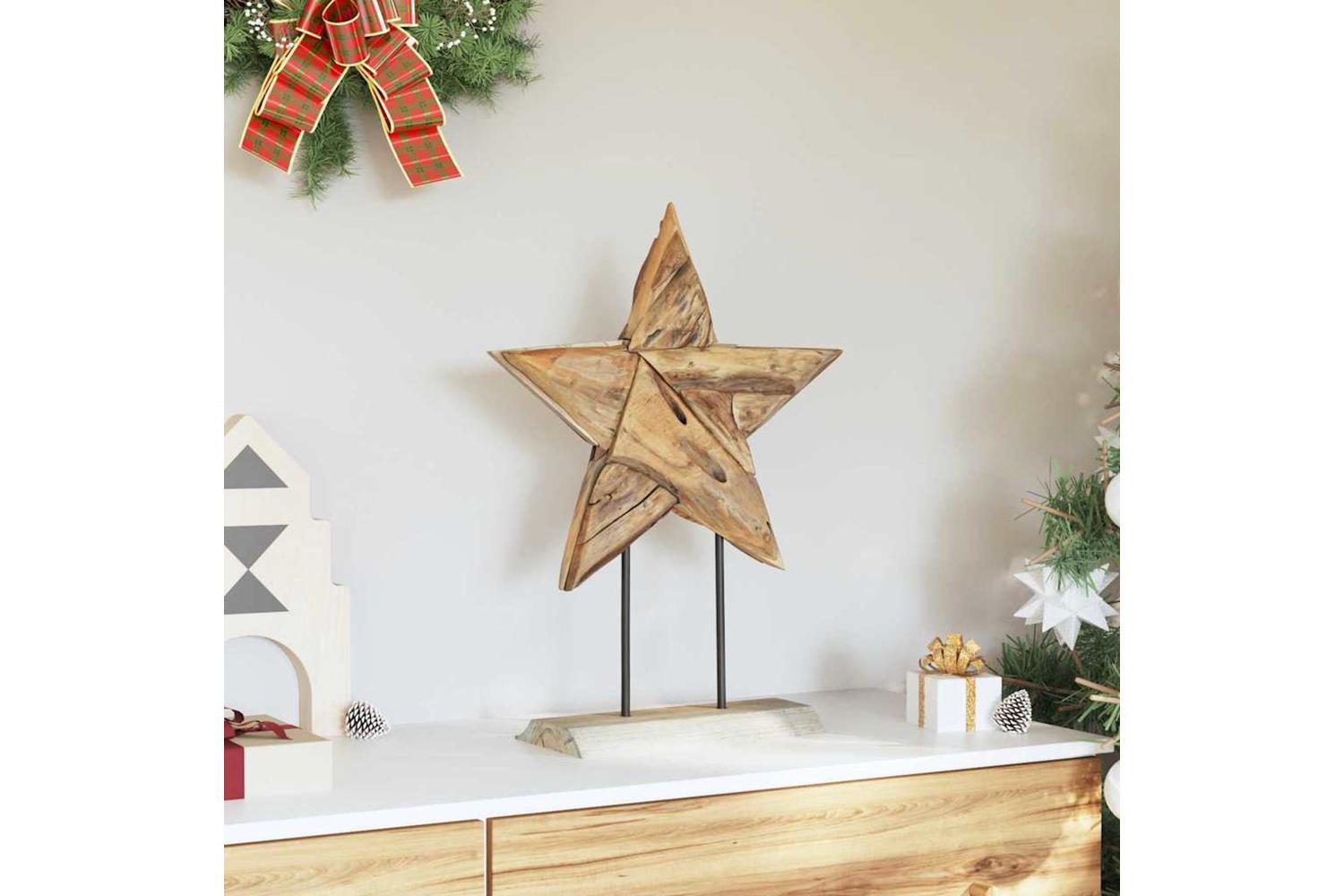 Vidaxl Christmas Star Brown 45 X 5 X 60 Cm Solid Teak Wood-3