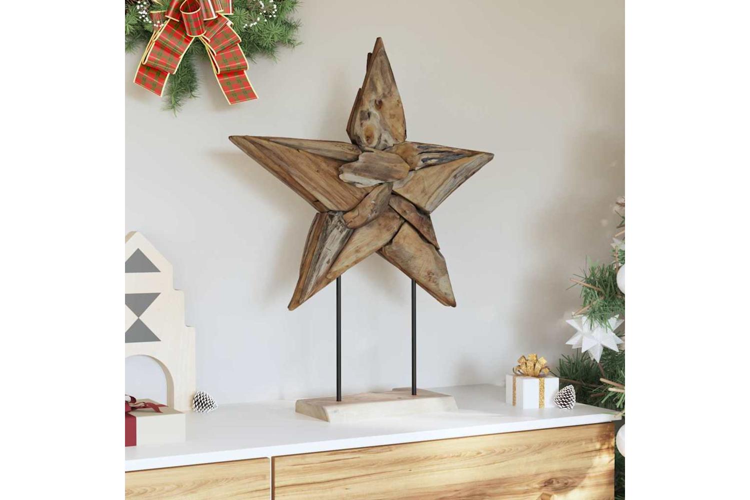 Vidaxl Christmas Star Brown 60 X 5 X 75 Cm Solid Teak Wood-3