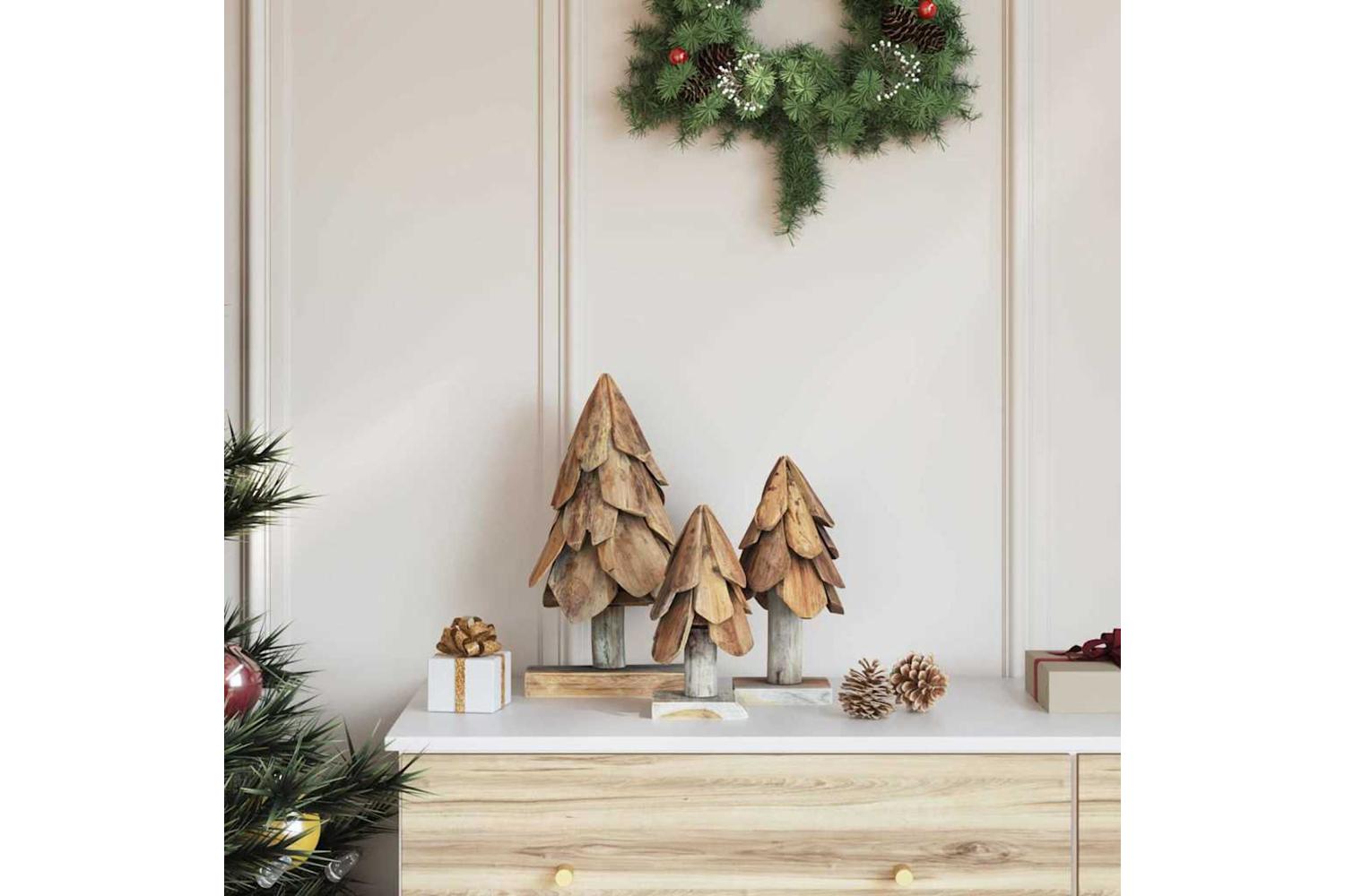 Vidaxl Christmas Tree With Stand 3 Pcs Brown Solid Teak Wood-3