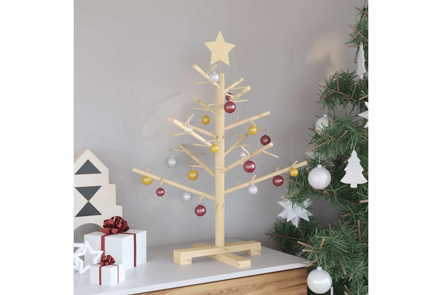 Vidaxl Wooden Christmas Tree With Stand Natural 75 Cm Solid Pine Wood-4