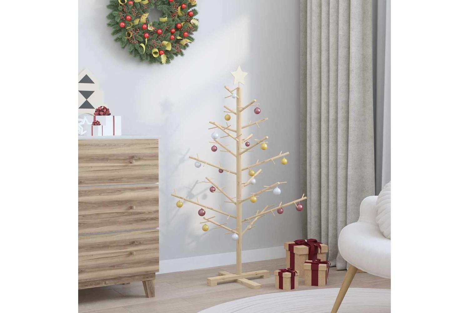 Vidaxl Wooden Christmas Tree With Stand Natural 125 Cm Solid Pine Wood-4