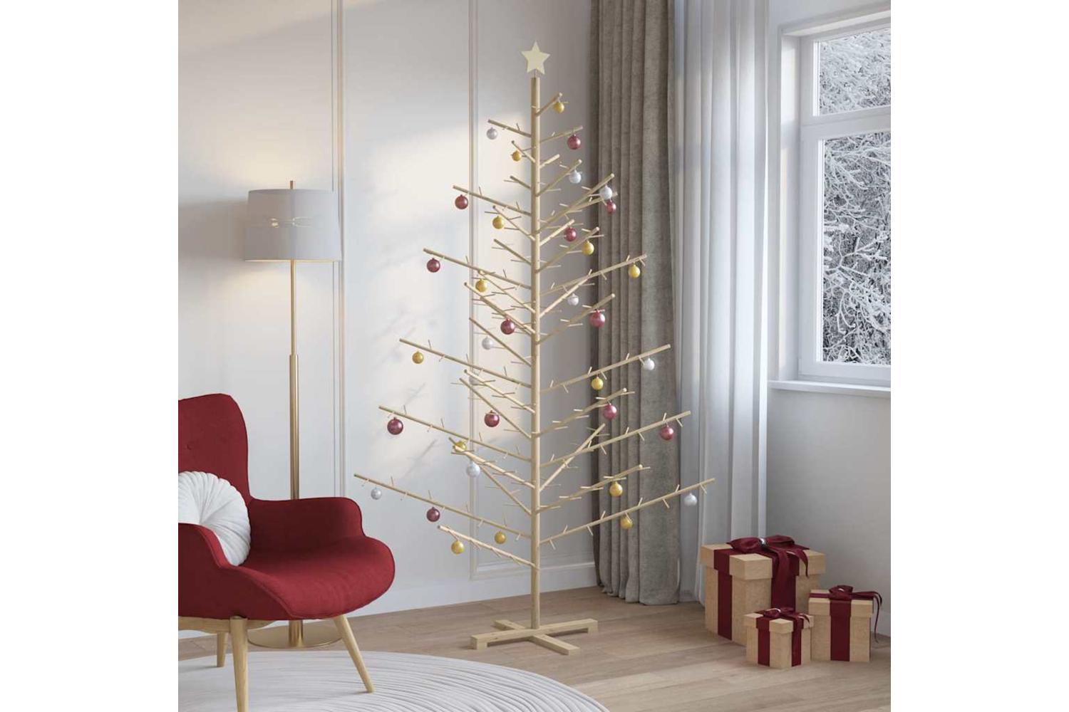 Vidaxl Wooden Christmas Tree With Stand Natural 210 Cm Solid Pine Wood-4