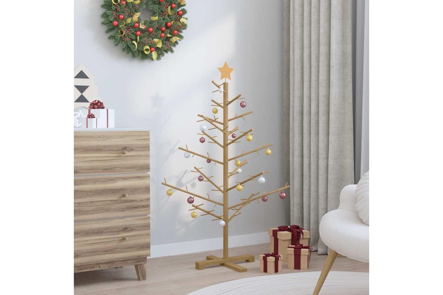 Vidaxl Wooden Christmas Tree With Stand Brown 125 Cm Solid Pine Wood-4