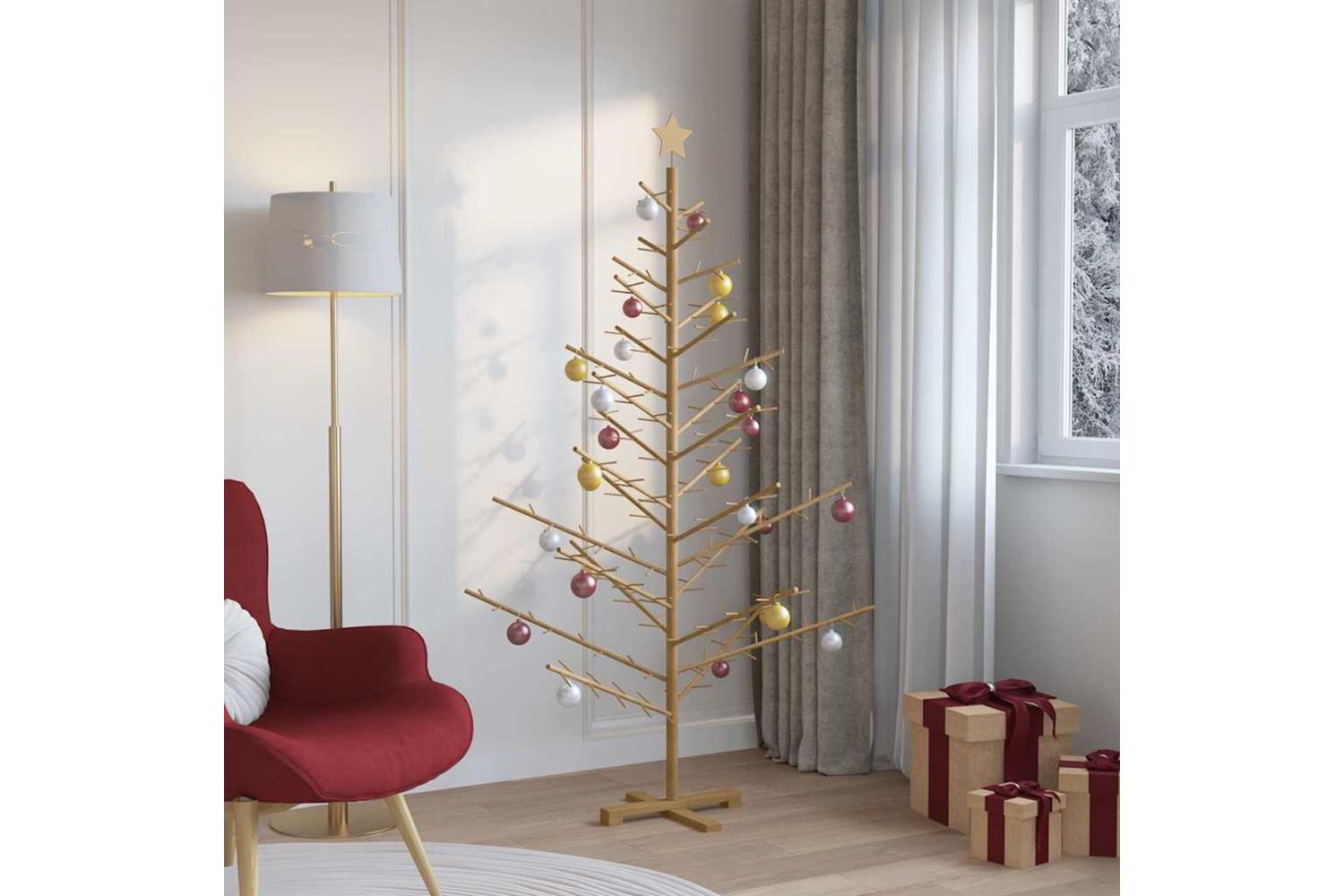 Vidaxl Wooden Christmas Tree With Stand Brown 180 Cm Solid Pine Wood-4