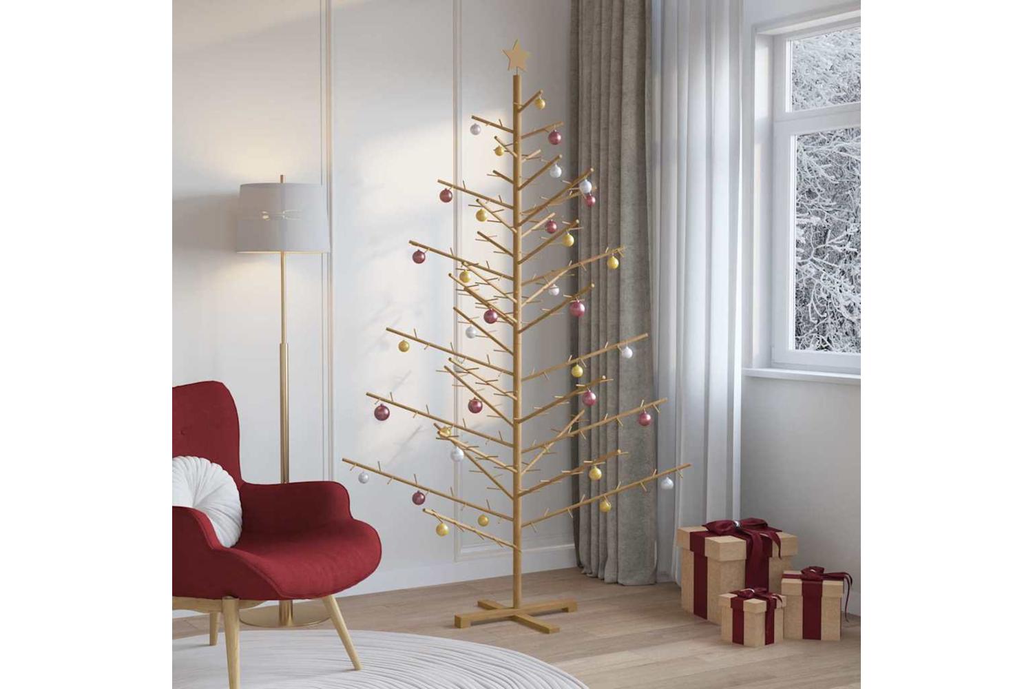 Vidaxl Wooden Christmas Tree With Stand Brown 210 Cm Solid Pine Wood-4