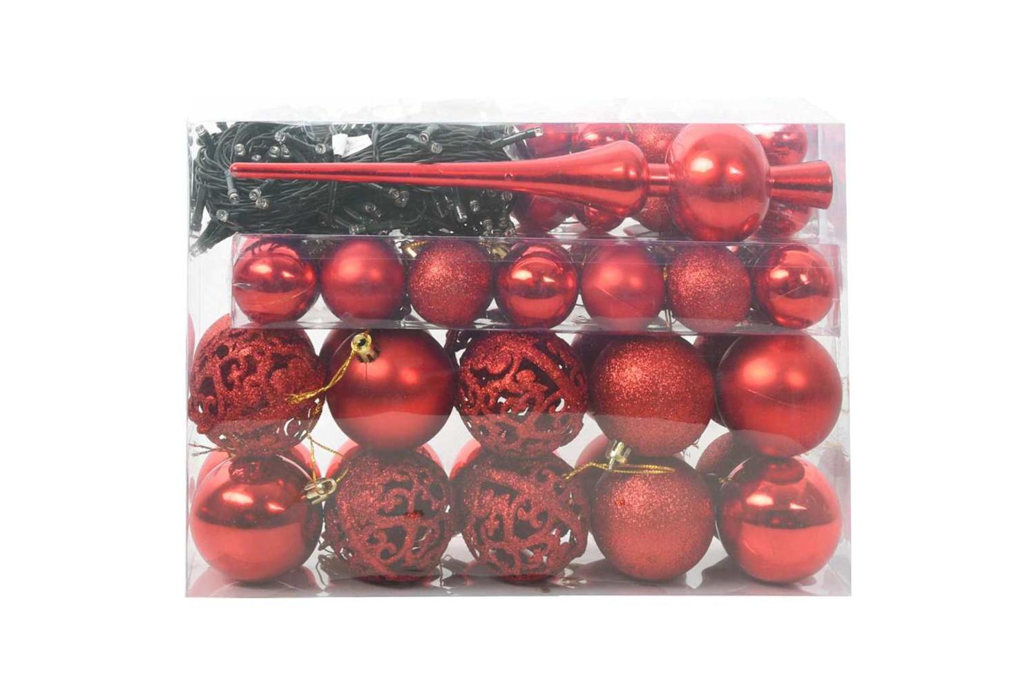 Vidaxl Christmas Bauble Set With 150 Leds 61 Pcs Red Plastic-3