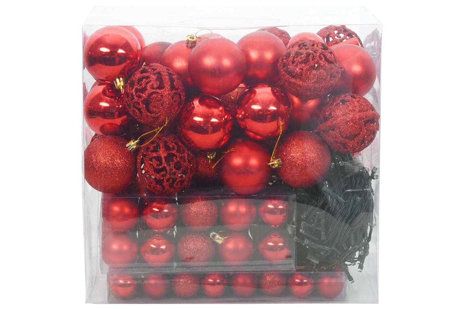 Vidaxl Christmas Bauble Set With 300 Leds 120 Pcs Red Plastic-3