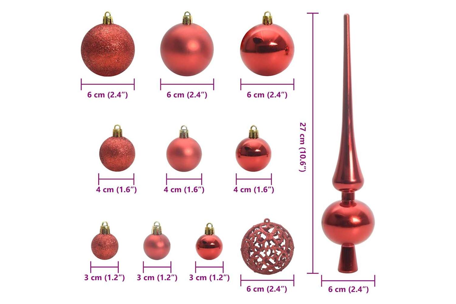 Vidaxl Christmas Bauble Set With 300 Leds 120 Pcs Red Plastic-9