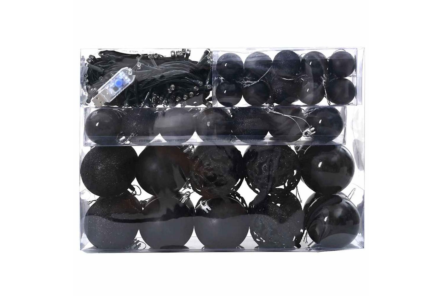 Vidaxl Christmas Bauble Set With 150 Leds 61 Pcs Black Plastic-3