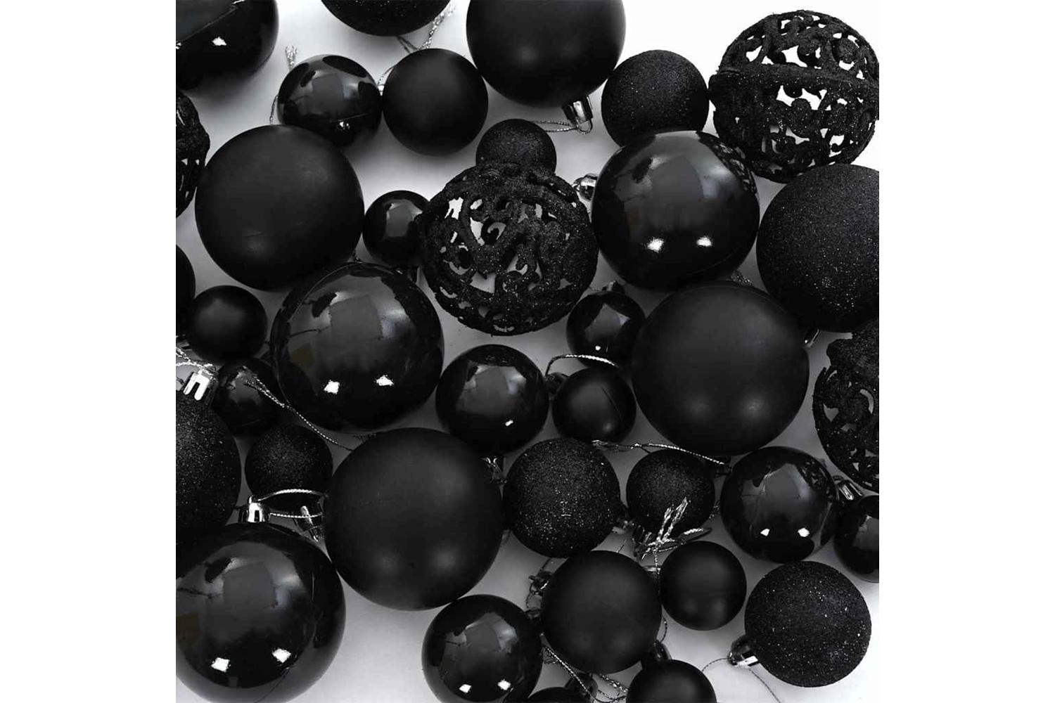Vidaxl Christmas Bauble Set With 150 Leds 61 Pcs Black Plastic-7