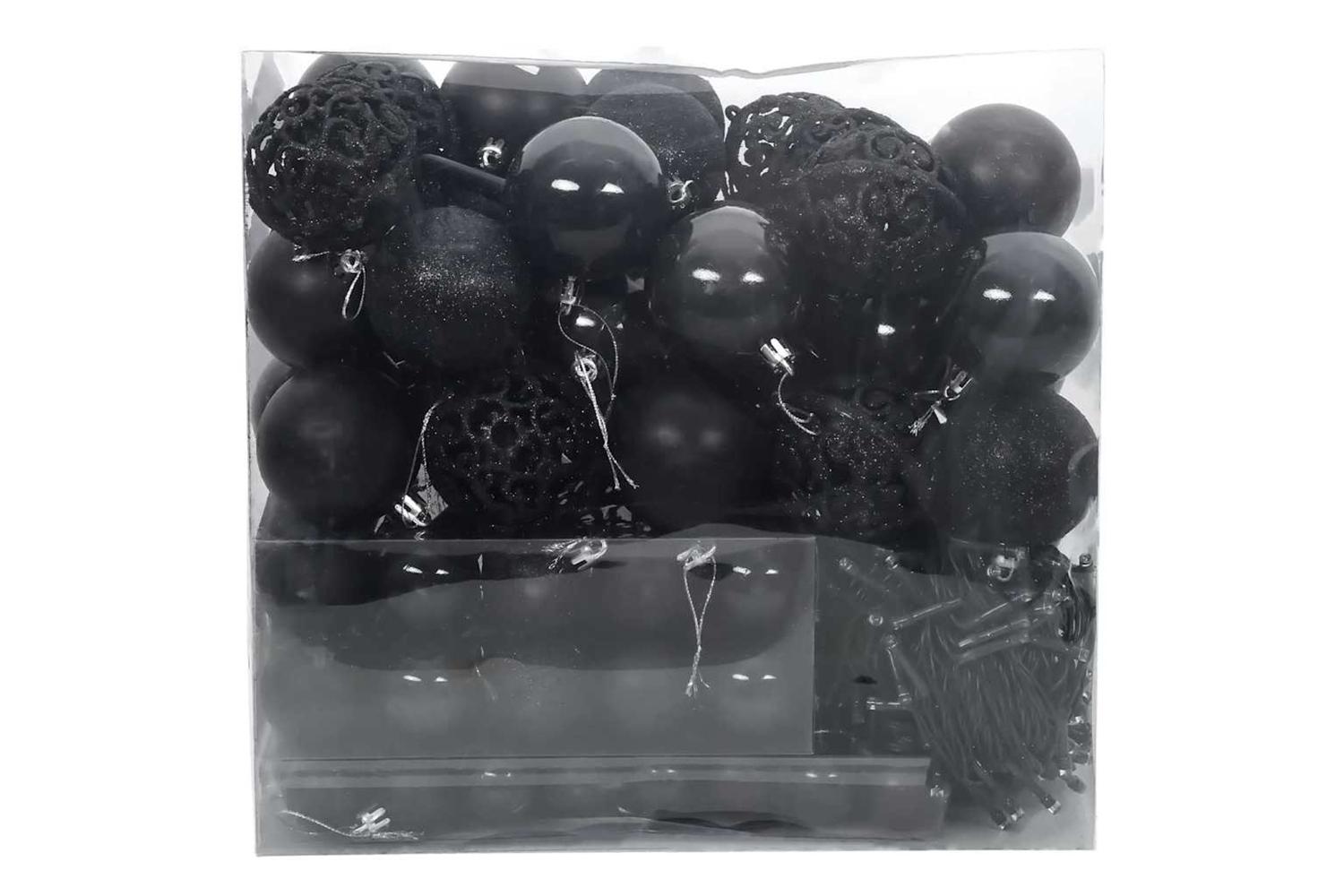 Vidaxl Christmas Bauble Set With 300 Leds 120 Pcs Black Plastic-3