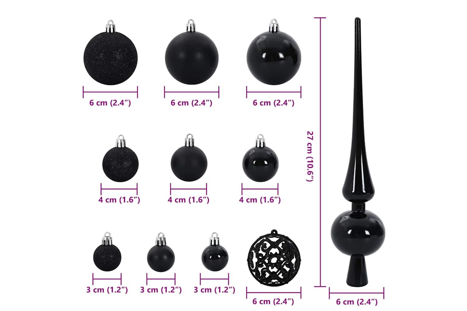 Vidaxl Christmas Bauble Set With 300 Leds 120 Pcs Black Plastic-9