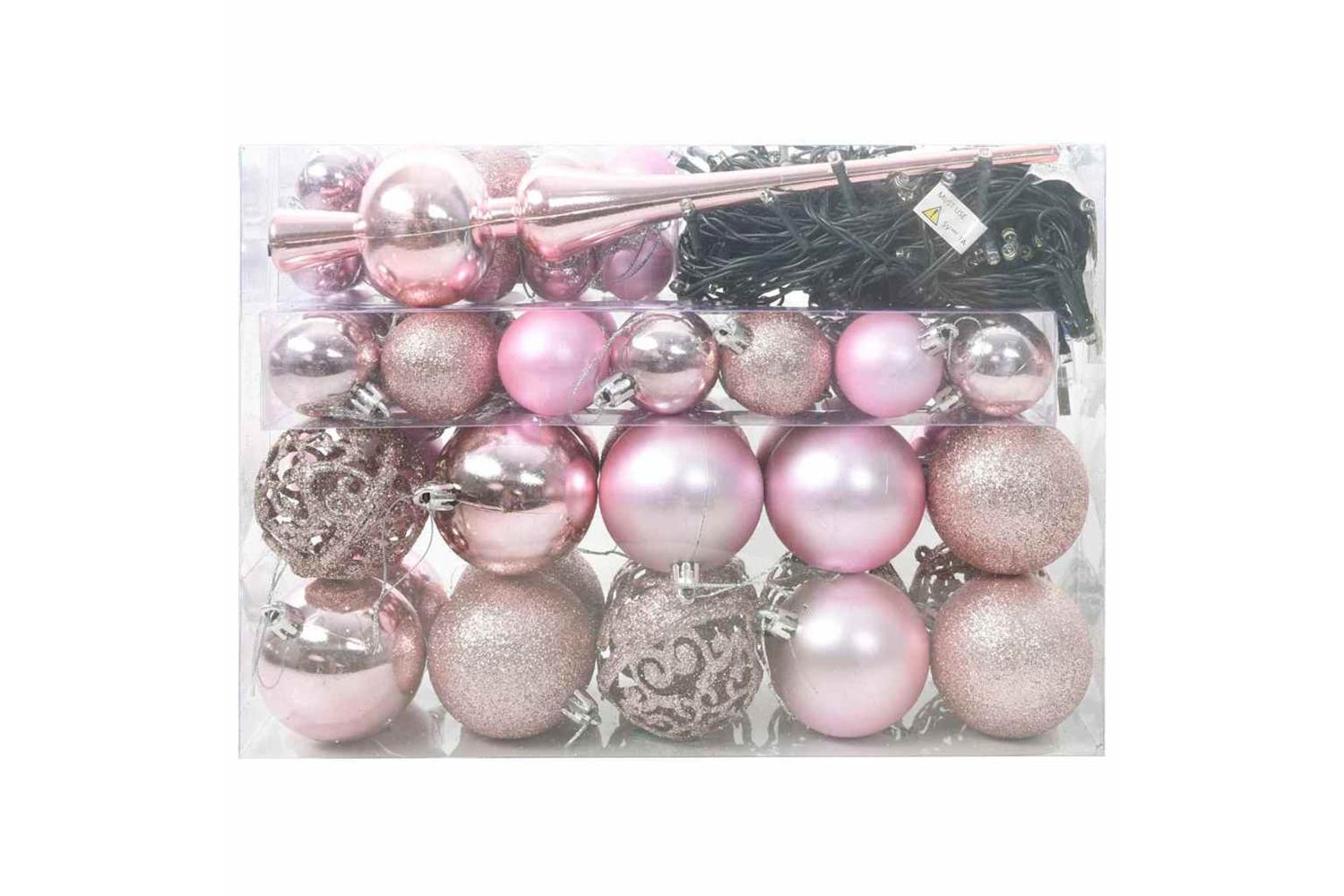 Vidaxl Christmas Bauble Set With 150 Leds 61 Pcs Pink Plastic-3
