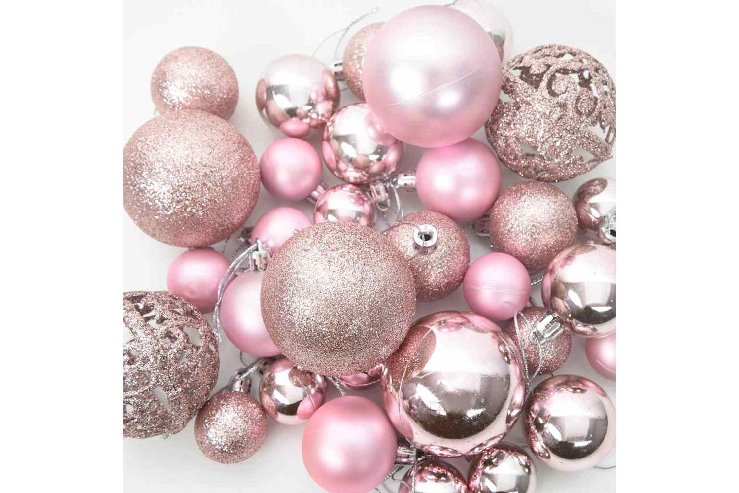 Vidaxl Christmas Bauble Set With 150 Leds 61 Pcs Pink Plastic-7