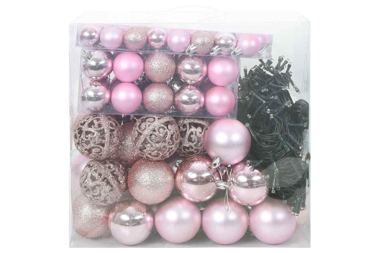 Vidaxl Christmas Bauble Set With 300 Leds 120 Pcs Pink Plastic-3