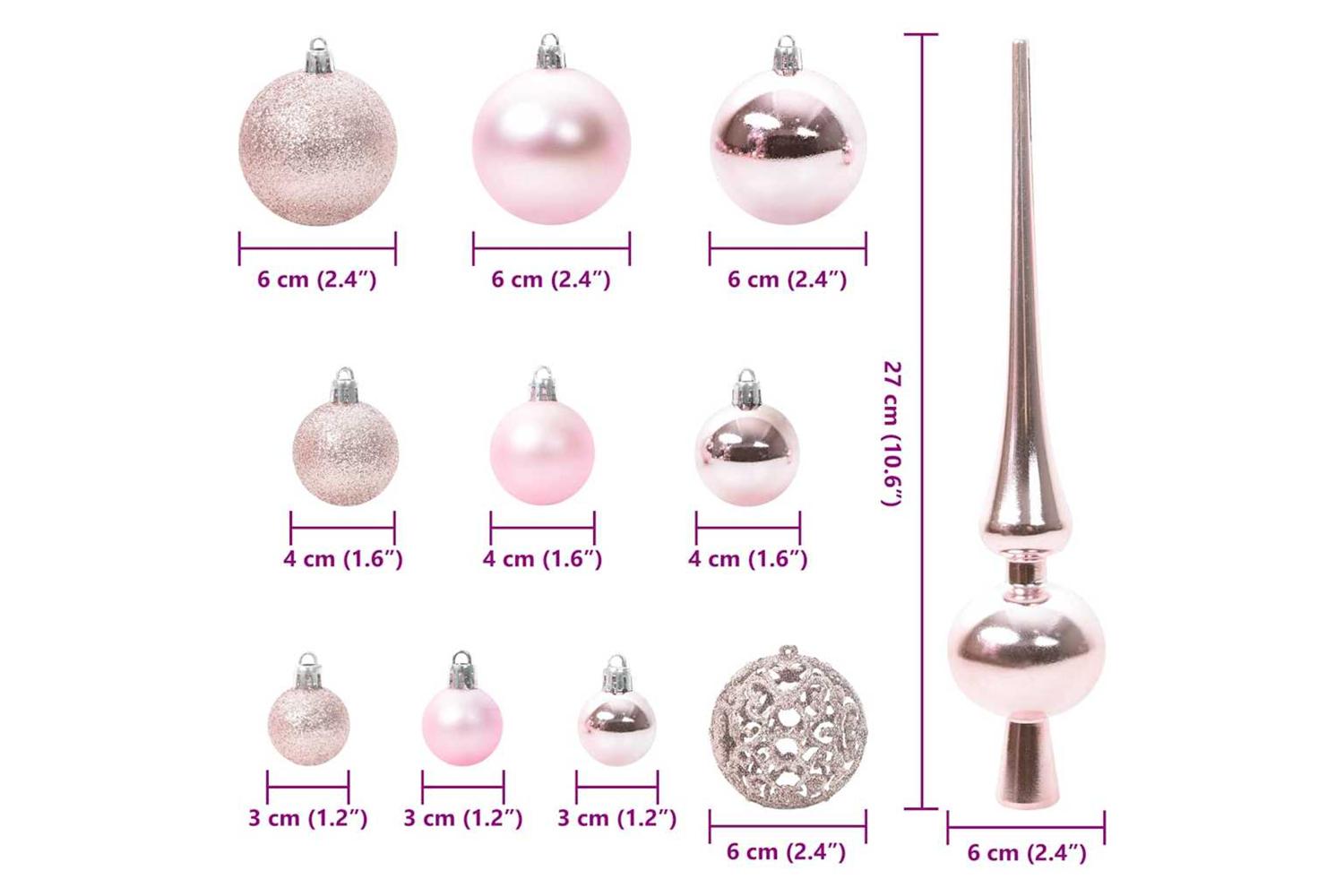 Vidaxl Christmas Bauble Set With 300 Leds 120 Pcs Pink Plastic-9