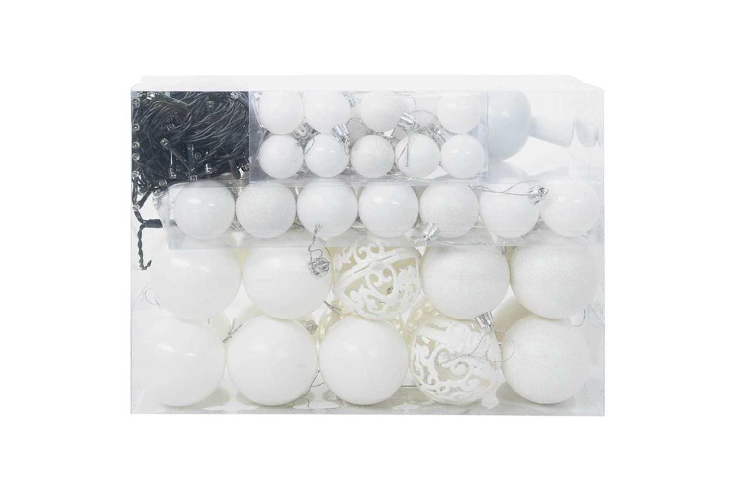 Vidaxl Christmas Bauble Set With 150 Leds 61 Pcs White Plastic-3