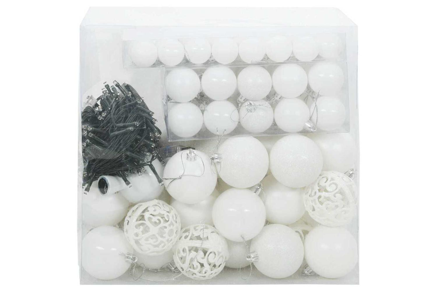 Vidaxl Christmas Bauble Set With 300 Leds 120 Pcs White Plastic-3