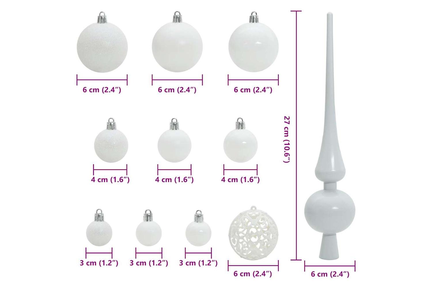 Vidaxl Christmas Bauble Set With 300 Leds 120 Pcs White Plastic-9