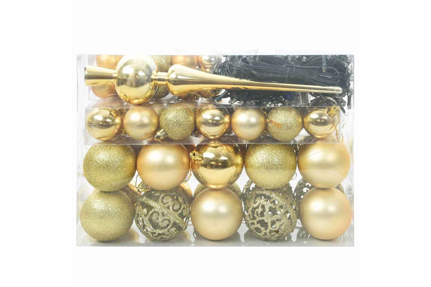 Vidaxl Christmas Bauble Set With 150 Leds 61 Pcs Gold Plastic-3