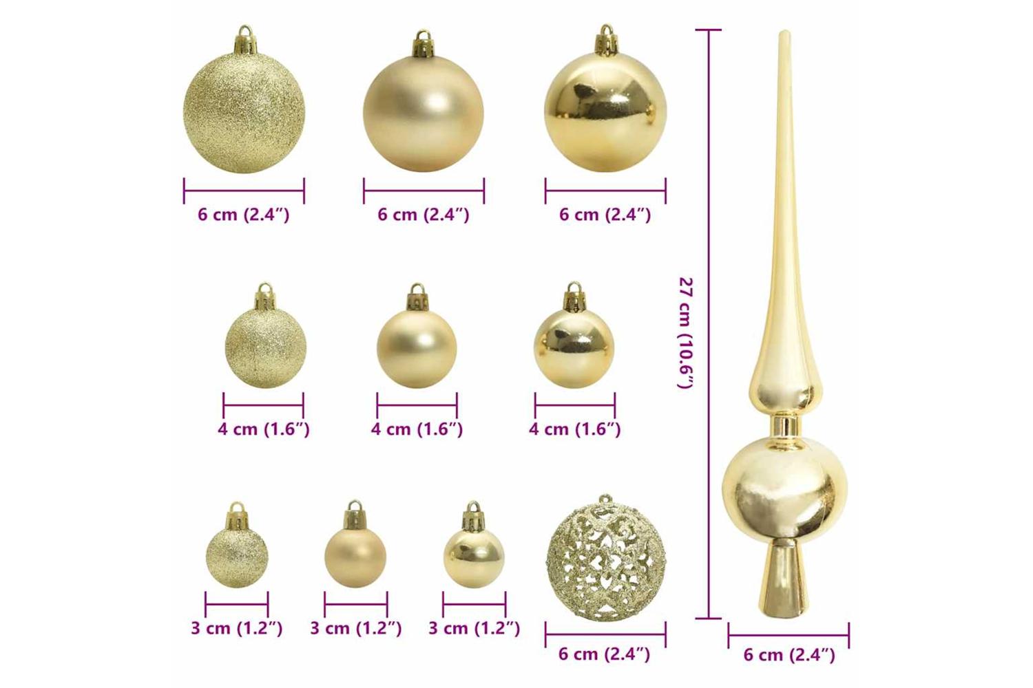 Vidaxl Christmas Bauble Set With 150 Leds 61 Pcs Gold Plastic-9