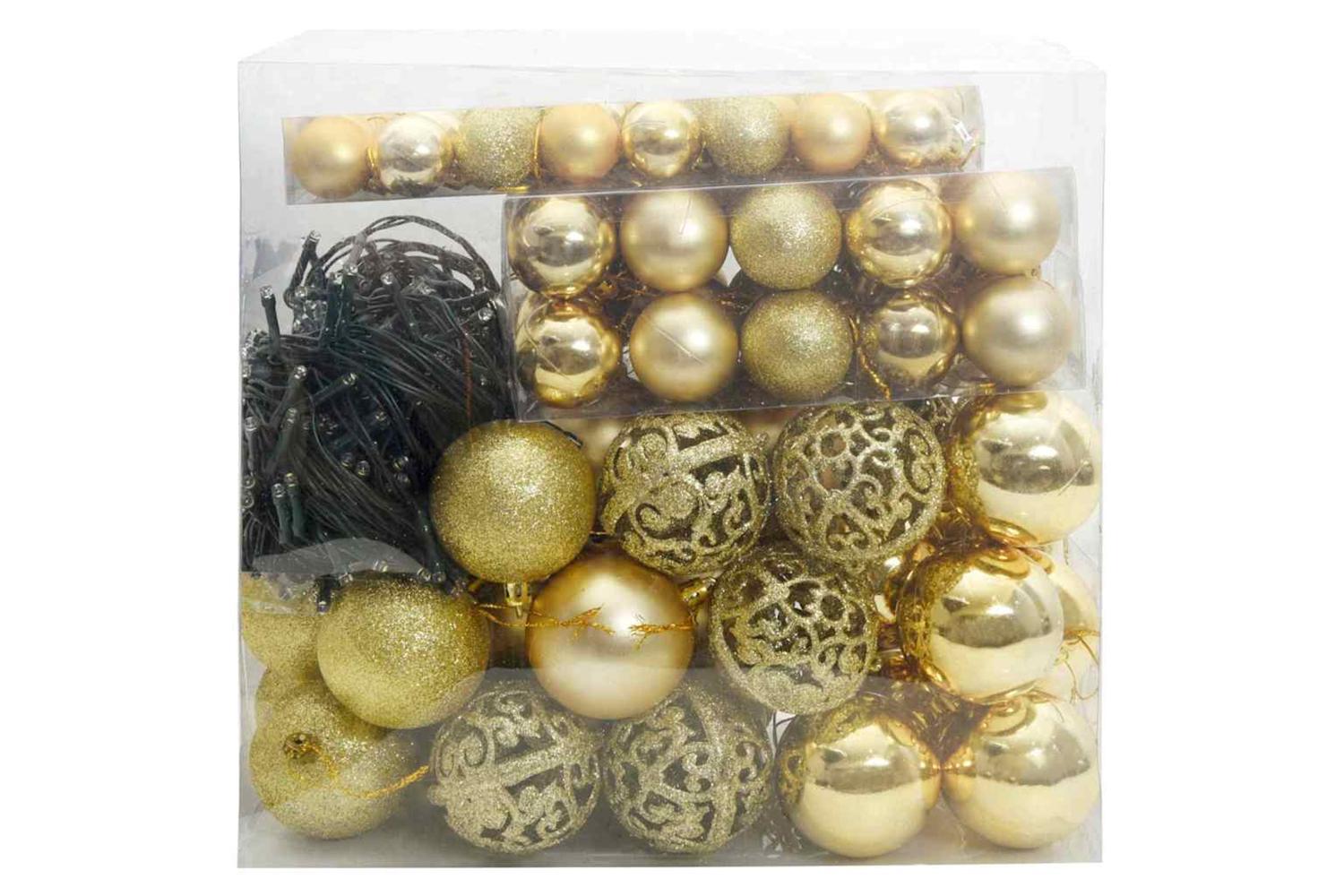 Vidaxl Christmas Bauble Set With 300 Leds 120 Pcs Gold Plastic-3
