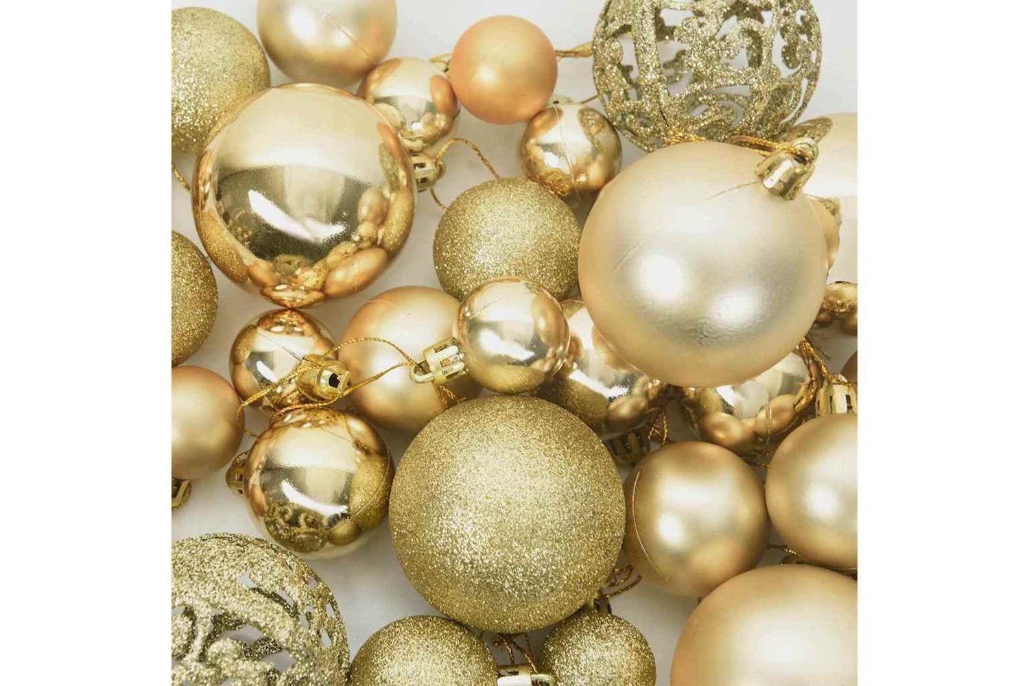 Vidaxl Christmas Bauble Set With 300 Leds 120 Pcs Gold Plastic-7