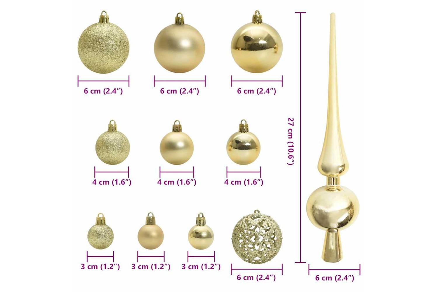 Vidaxl Christmas Bauble Set With 300 Leds 120 Pcs Gold Plastic-9