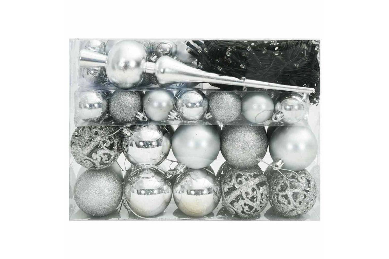 Vidaxl Christmas Bauble Set With 150 Leds 61 Pcs Silver Plastic-3