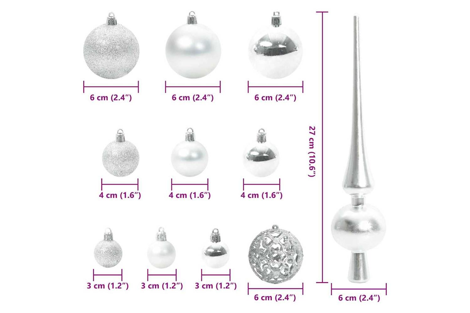 Vidaxl Christmas Bauble Set With 150 Leds 61 Pcs Silver Plastic-9